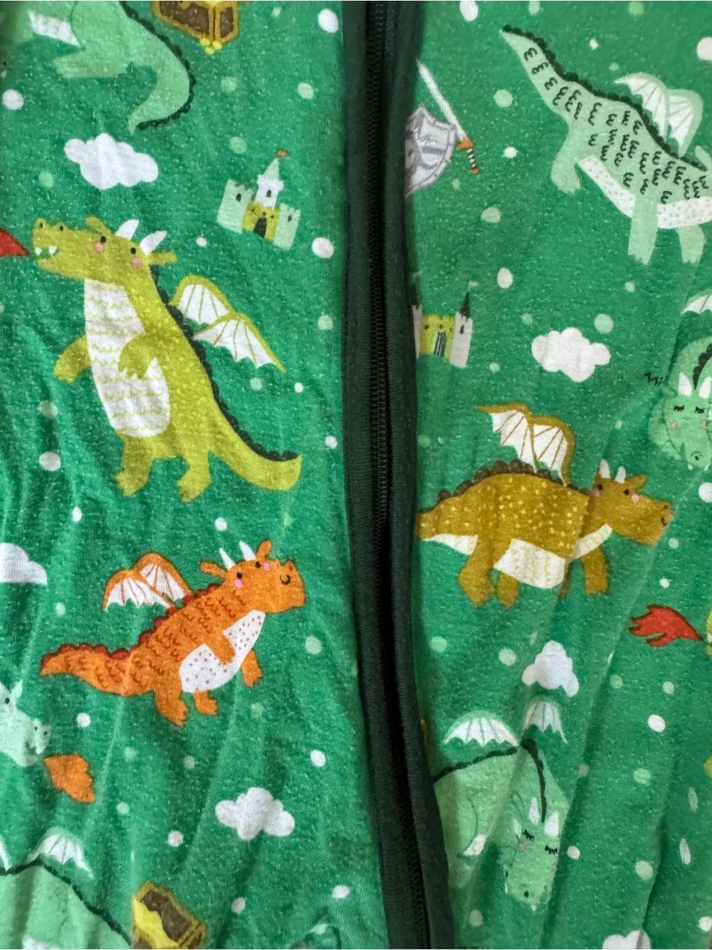 Green Dragon Print Little Sleepies Convertible Bamboo Pajamas 3-6 Months